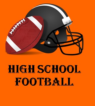 football and helmet on orange background